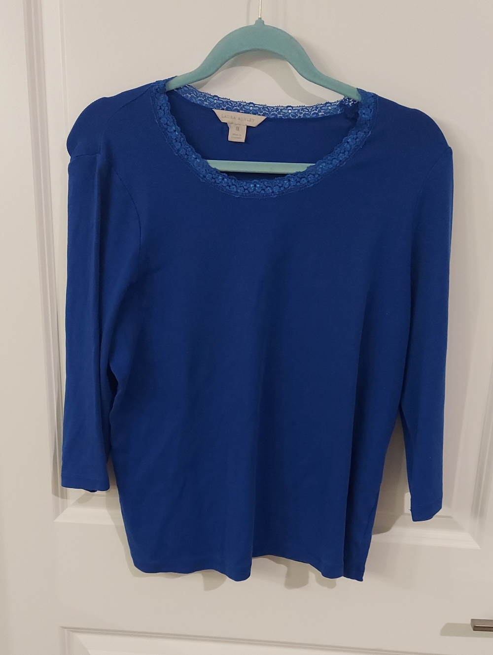 Talbots Cobalt Blue Long Sleeve Lace-Trim Tee